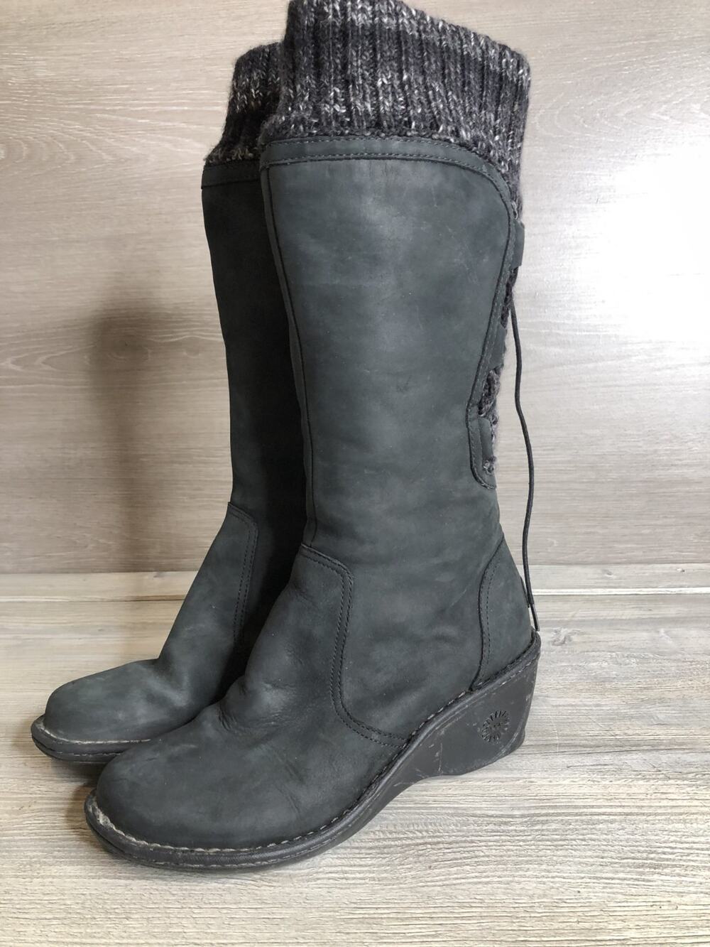 UGG skylair Boots Womens 9 Knee High Wedge Black Leather